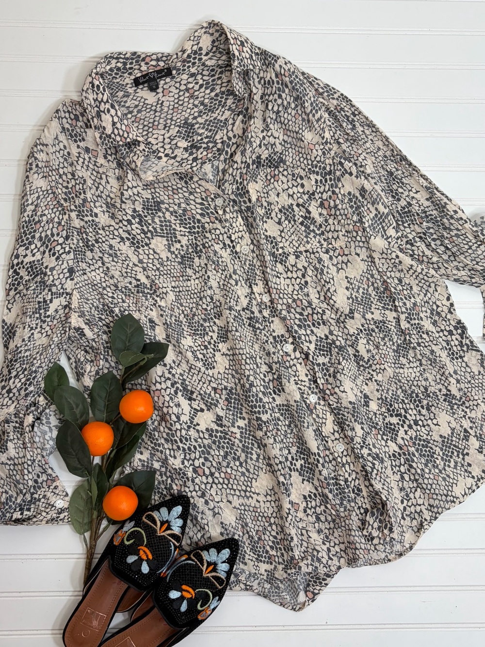 Velvet Heart Snake Print Button Up Tunic Shirt